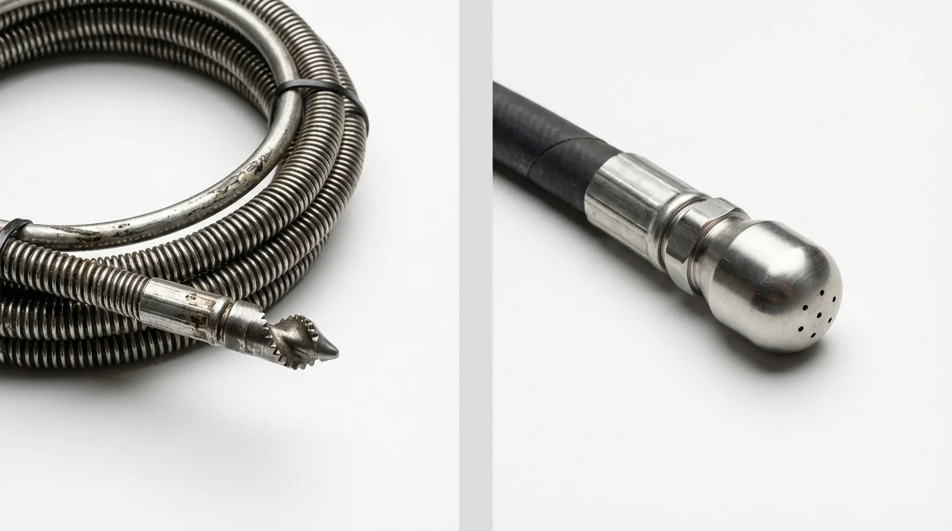 Drain snake cable and hydro jetting nozzle used for drain cleaning in Jefferson, OH
